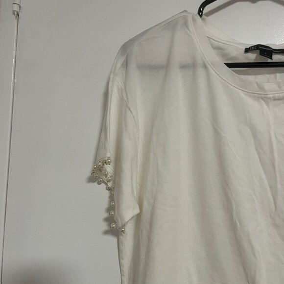NWT INC International Concepts White Top with Pearl Sleeve - Picture 2 of 6